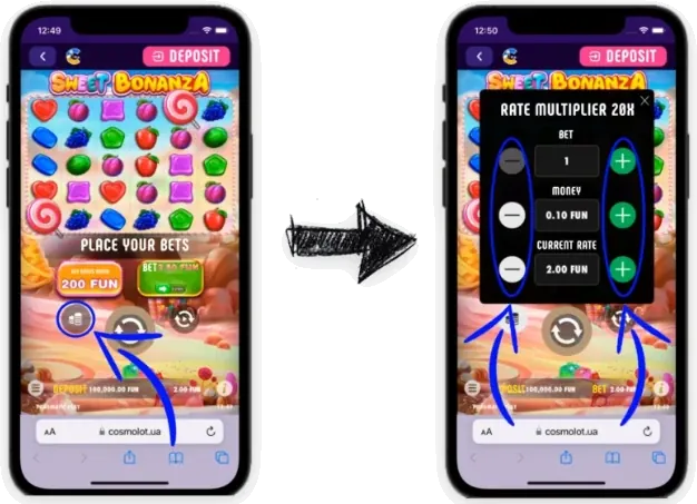 Set your bet in Sweet Bonanza 1000