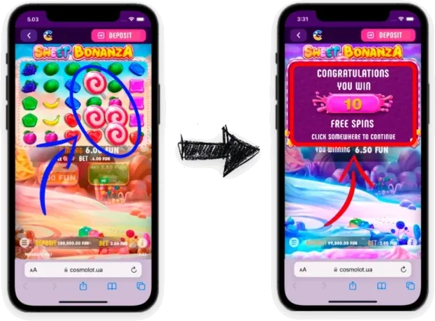 Free spins win in Sweet Bonanza 1000