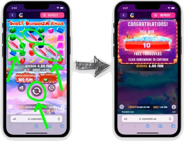 Bonus and free spins in Sweet Bonanza Xmas